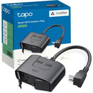 image:imageTPLink Tapo Matter Outdoor Smart Plug 2 Individual Outlets IP65 Weather Resistance Works with Apple Home Alexa Google Home Long WiFi Range 24G WiFi Only ETL Certified Tapo P400M2Socket