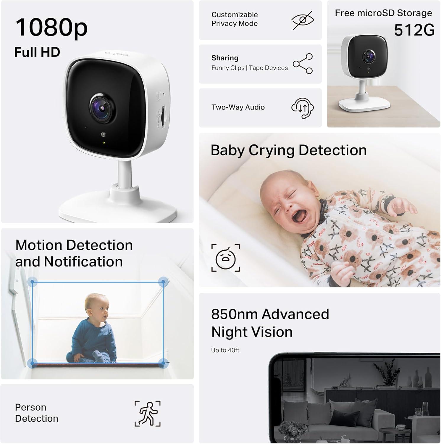 image:imageTapo 1080p IndoorOutdoor Security Camera  Free PersonMotionBaby Cry Detection Color Night Vision IP65 Weatherproof SDCloud Storage Works wAlexa amp Google Home HybridCamWhite