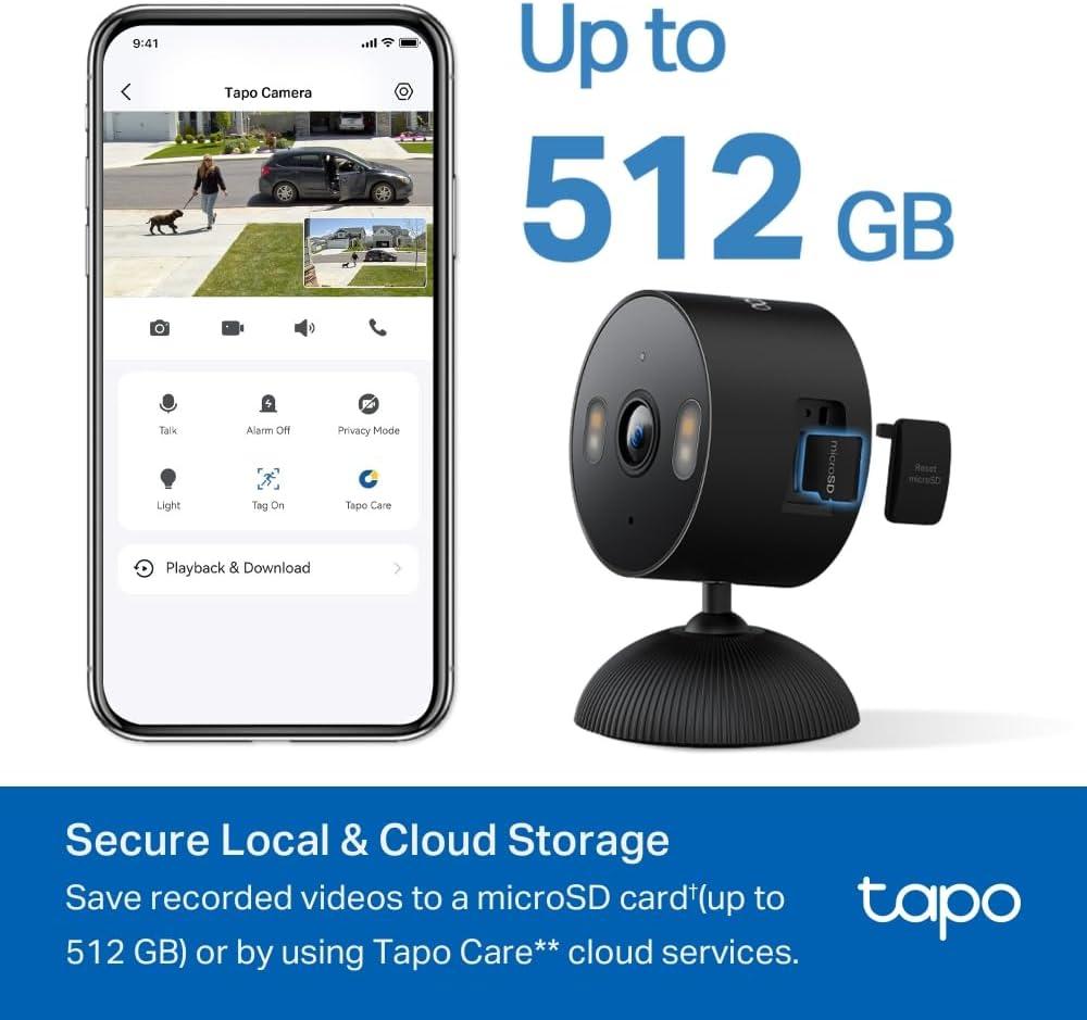 image:imageTapo 1080p IndoorOutdoor Security Camera  Free PersonMotionBaby Cry Detection Color Night Vision IP65 Weatherproof SDCloud Storage Works wAlexa amp Google Home HybridCamBlack