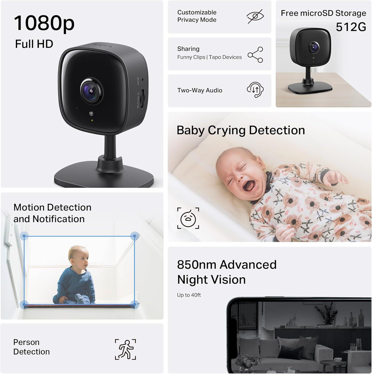 image:imageTapo 1080p IndoorOutdoor Security Camera  Free PersonMotionBaby Cry Detection Color Night Vision IP65 Weatherproof SDCloud Storage Works wAlexa amp Google Home HybridCamBlack