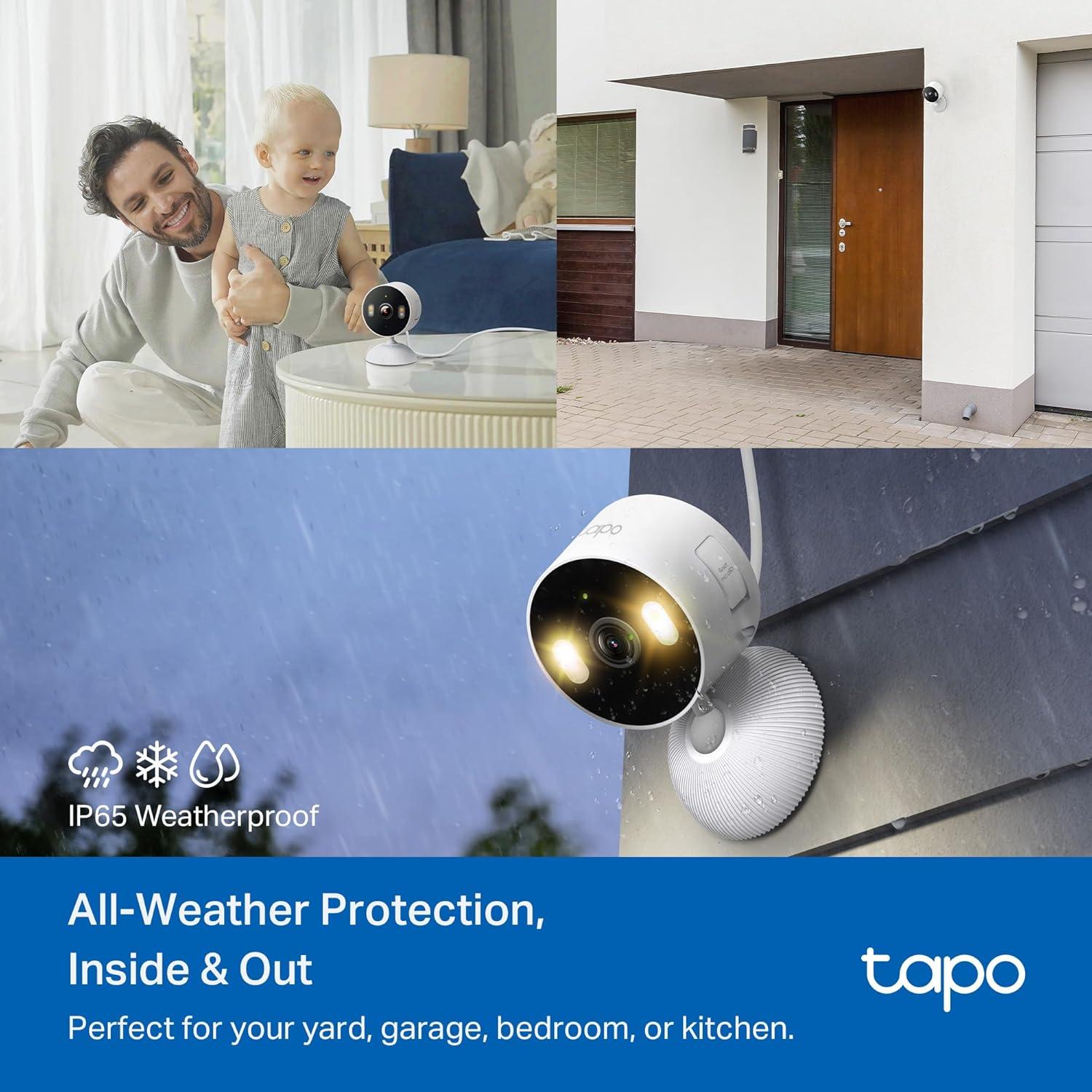 image:imageTapo 1080p IndoorOutdoor Security Camera  Free PersonMotionBaby Cry Detection Color Night Vision IP65 Weatherproof SDCloud Storage Works wAlexa amp Google Home HybridCamWhite