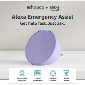 image:imageAmazon Echo Pop newest model Our smallest speaker Designed for Alexa Fits in any room CharcoalLavender Bloom